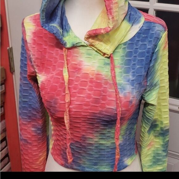 Tie Dye Rainbow Crop Top Hoodie Sizes S 2-4 M 6-8 L 10-12 - Picture 6 of 9